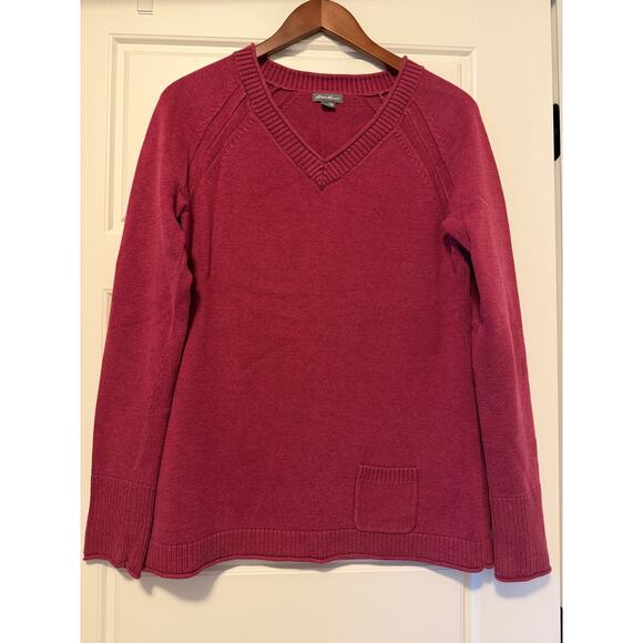 Eddie Bauer Cotton Blend V Neck Sweater in Mulberry, Women's Size M - Picture 4 of 8